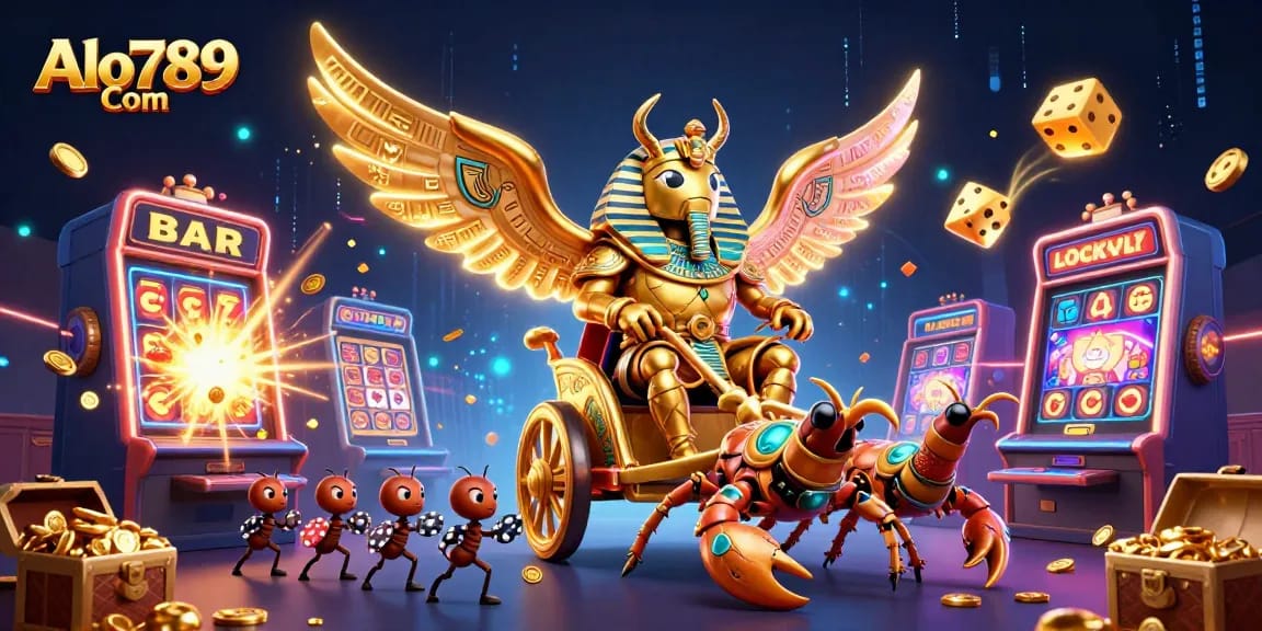 Experience thrilling action at Alo789 Com with a vibrant 3D illustration of exciting casino elements!
