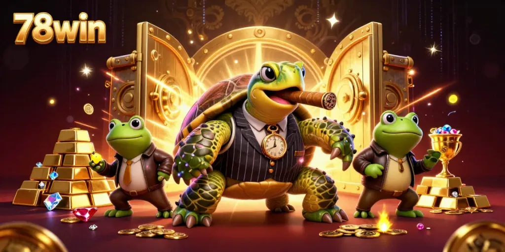 Experience thrilling casino action with 78win's animated turtle in a mobster suit.