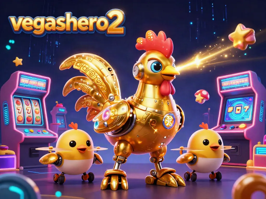 Play exciting games at vegashero 2 with laser-engraving golden rooster robot and baby chick drones.