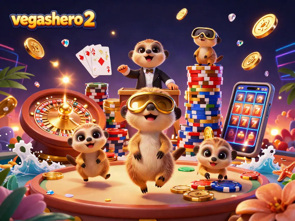 Experience the excitement at vegashero 2 with animated meerkats running a bustling casino scene.