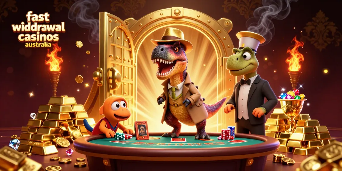 Engage at fast withdrawal casinos Australia with a whimsical 3D gaming scene featuring a velociraptor.