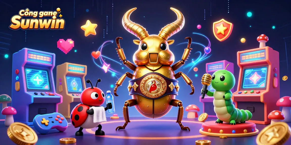 Experience thrilling action at Cổng game Sunwin featuring a giant stag beetle champion in a vibrant casino scene.