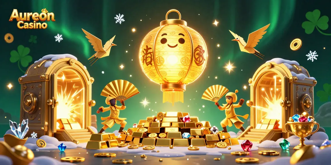 Aureon Casino offers excitement with golden lantern spirits and treasures in a lively casino scene.