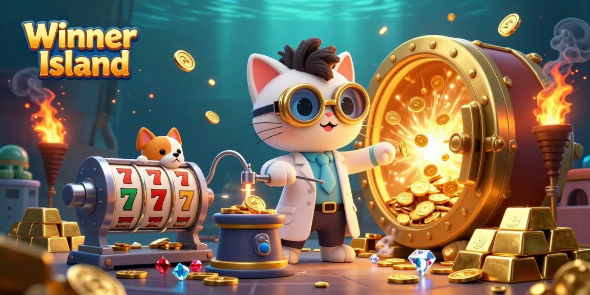 Experience the thrill at Winner Island Casino with a mad scientist creating gold in an exciting 3D scene.