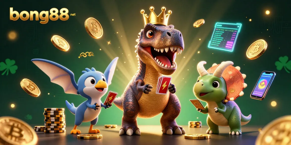 Spin to win with bong88 net in a vibrant casino scene featuring a T-Rex, pterodactyl, and triceratops.